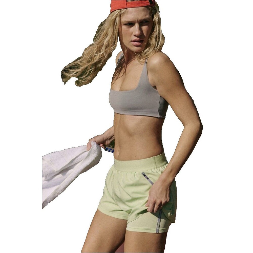 FP Movement Stinger Shorts Medium Lighting Green Lined Running Athletic Zip Pock